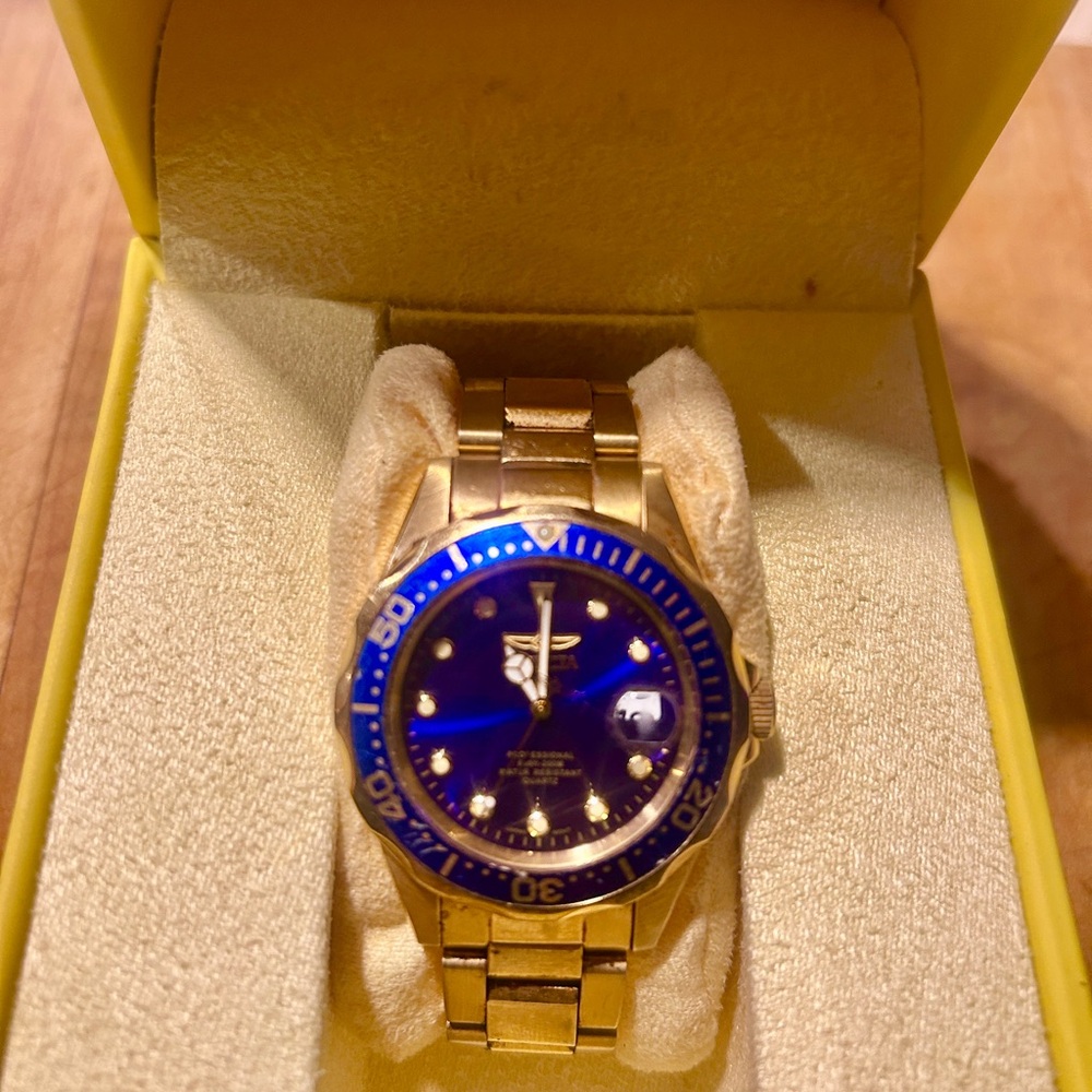 Invicta Gold Watch with Bold  Blue Dial
